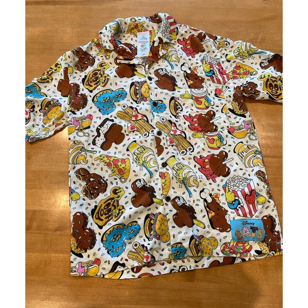 Disney Parks "Disney Eats" Short Sleeve Button Down Dessert Food Themed Shirt XS